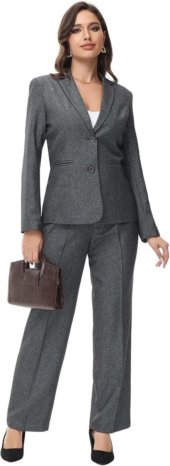 Lamgool Women's 2 Piece Business Suit Single Breasted Blazer Pant Set Slim Fit for Work Office Daily Wear