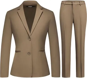 Lamgool Women's 2 Piece Business Suit Single Breasted Blazer Pant Set Slim Fit for Work Office Daily Wear