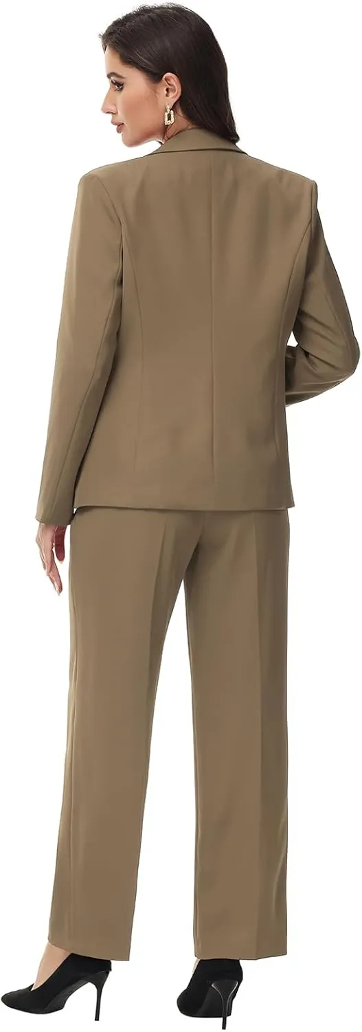 Lamgool Women's 2 Piece Business Suit Single Breasted Blazer Pant Set Slim Fit for Work Office Daily Wear