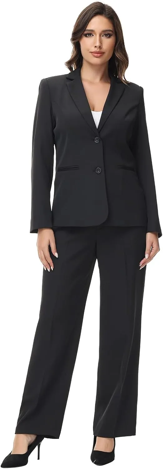 Lamgool Women's 2 Piece Business Suit Single Breasted Blazer Pant Set Slim Fit for Work Office Daily Wear