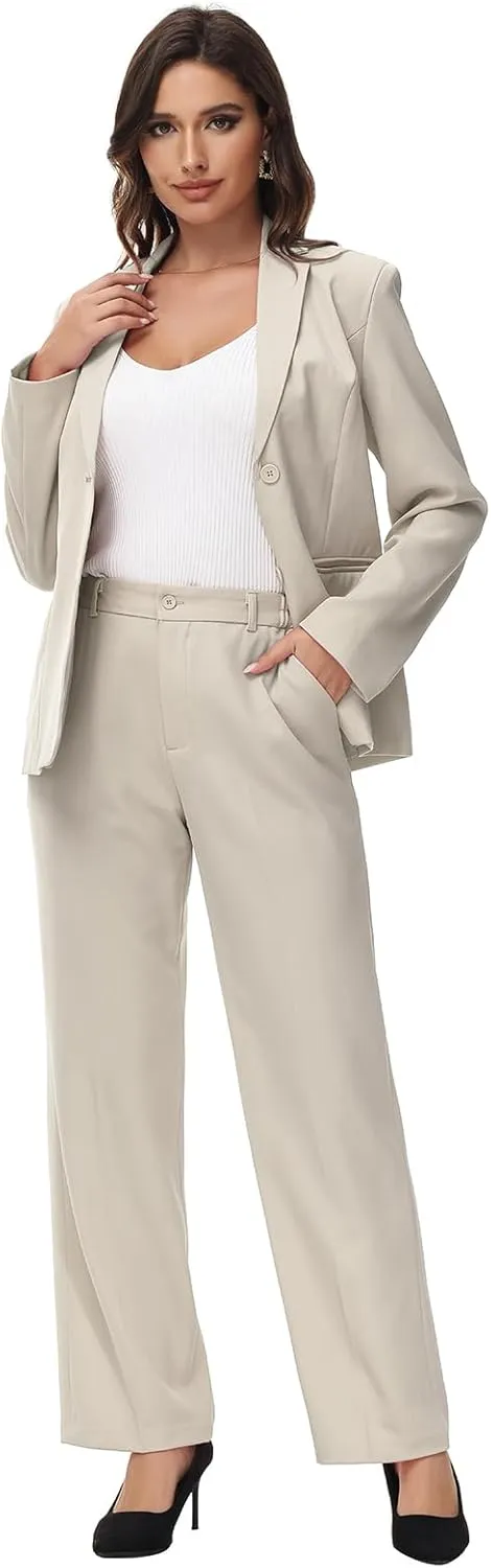 Lamgool Women's 2 Piece Business Suit Single Breasted Blazer Pant Set Slim Fit for Work Office Daily Wear