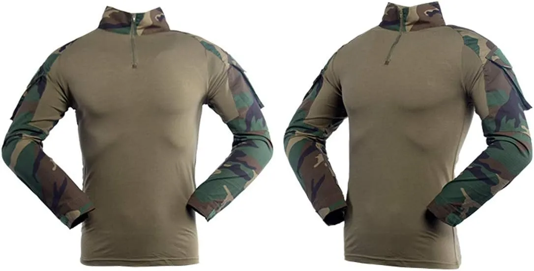 LANBAOSI Men's Tactical Combat Shirt and Pants Set Long Sleeve Woodland Hunting Military Uniform 1/4 Zip