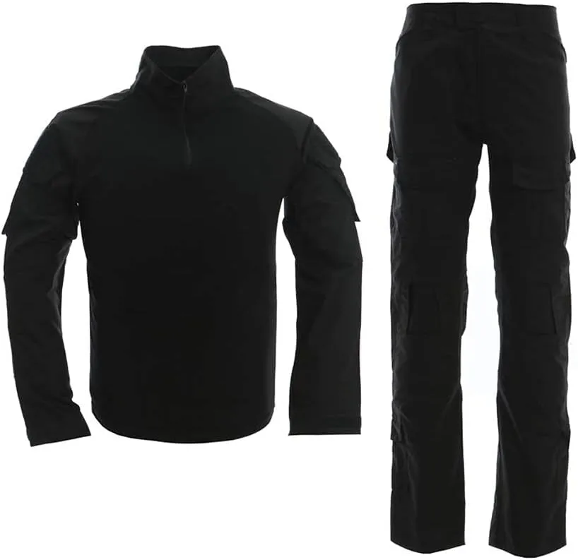 LANBAOSI Men's Tactical Combat Shirt and Pants Set Long Sleeve Woodland Hunting Military Uniform 1/4 Zip