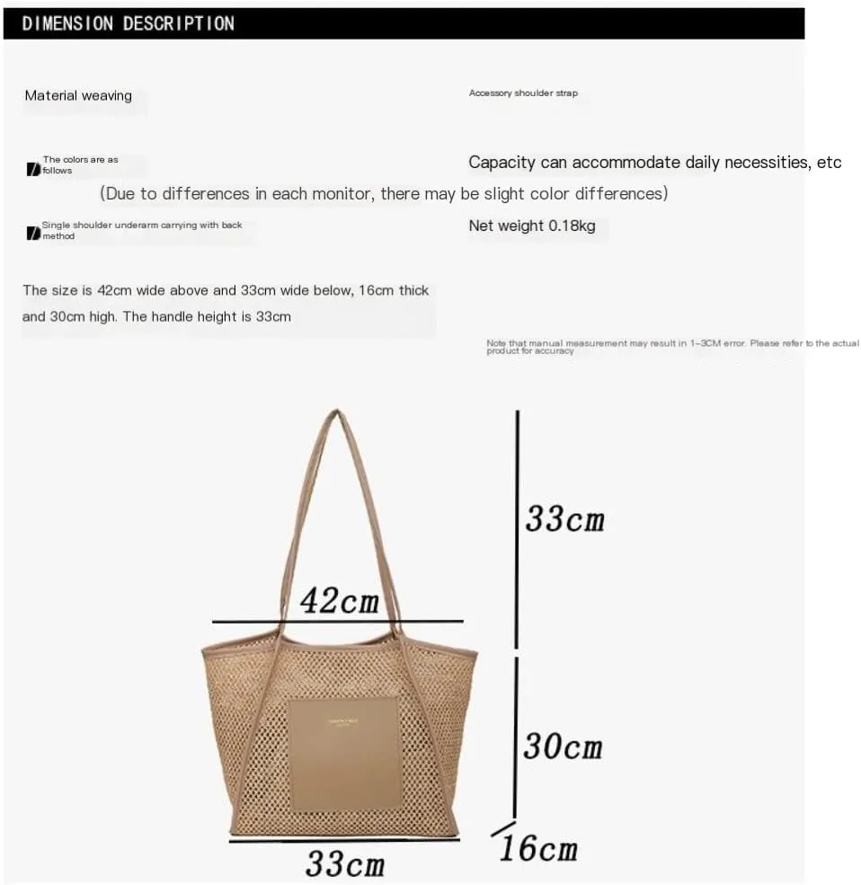 Large capacity Bag Stylish Straw Handbag with Leather Patches: Deduce Casual Style Ladies shoulder Bag(Pink)