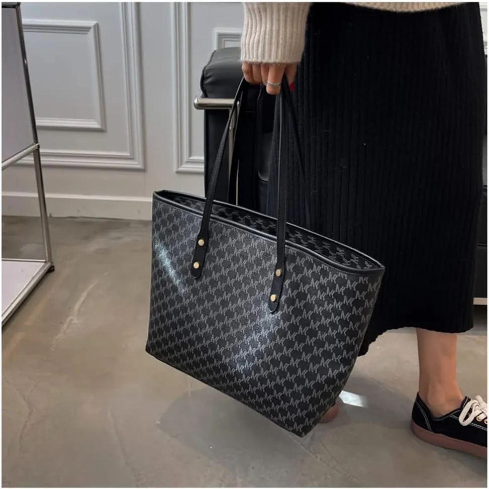 Large Plaid Tote Bag for Women - Stylish Leather Zipper Handbag & Shoulder Purse for Casual Commuting (Brown)