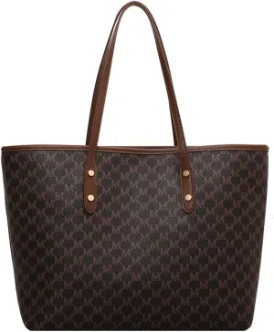 Large Plaid Tote Bag for Women - Stylish Leather Zipper Handbag & Shoulder Purse for Casual Commuting (Brown)