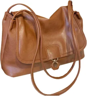 Large Vegan Leather Shoulder Bags for Women | Stylish Crossbody Purses & Clutch Tote Handbags(Brown)