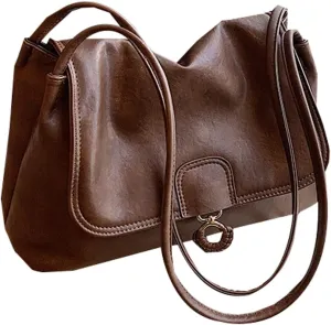 Large Vegan Leather Shoulder Bags for Women | Stylish Crossbody Purses & Clutch Tote Handbags(Dark Brown)