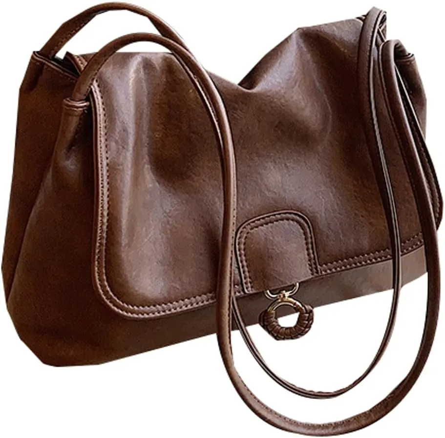 Large Vegan Leather Shoulder Bags for Women | Stylish Crossbody Purses & Clutch Tote Handbags(Dark Brown)