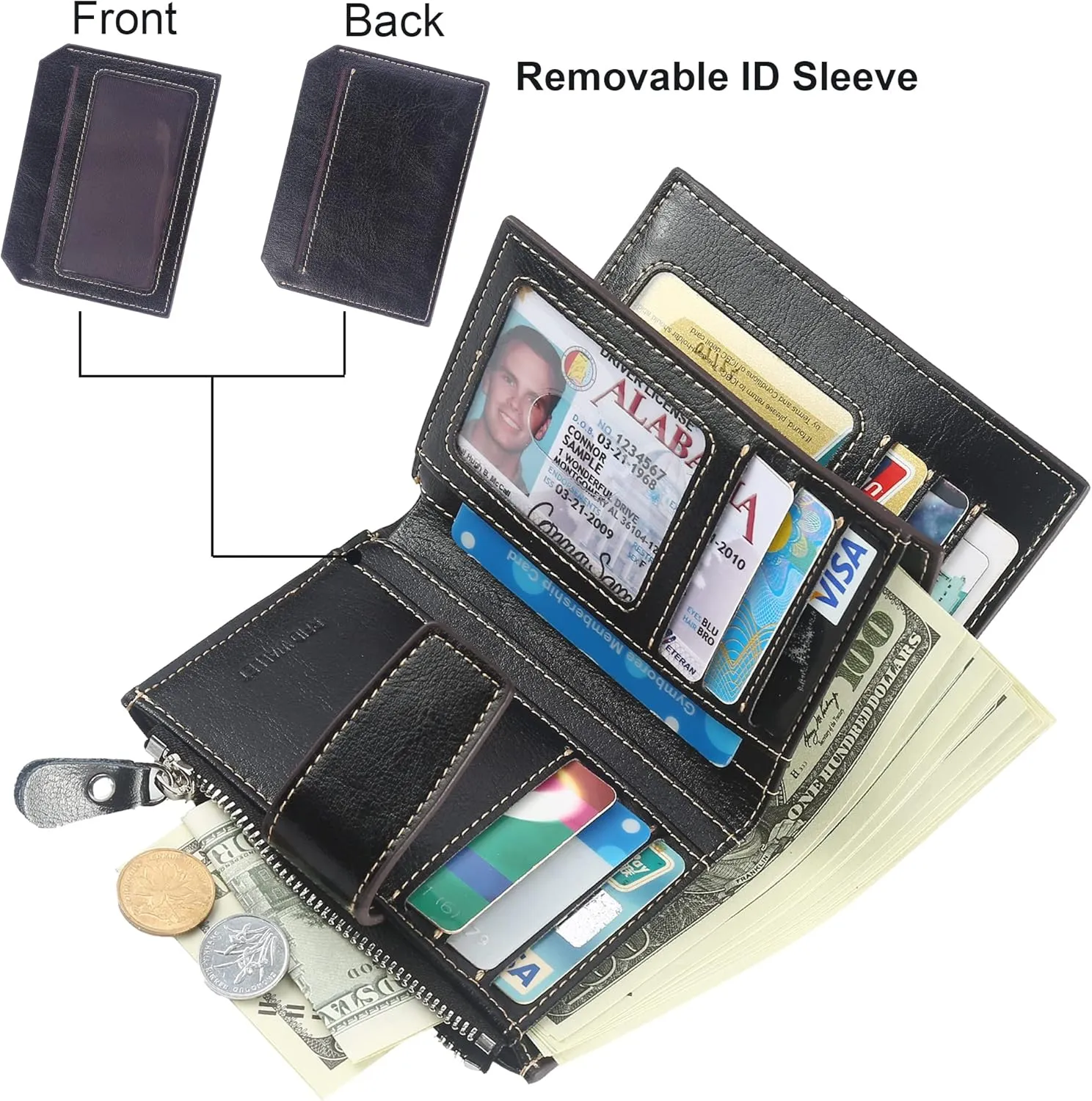 Lavemi Small Compact Women Wallet RFID Blocking Genuine Leather Bifold Purse with ID Windows