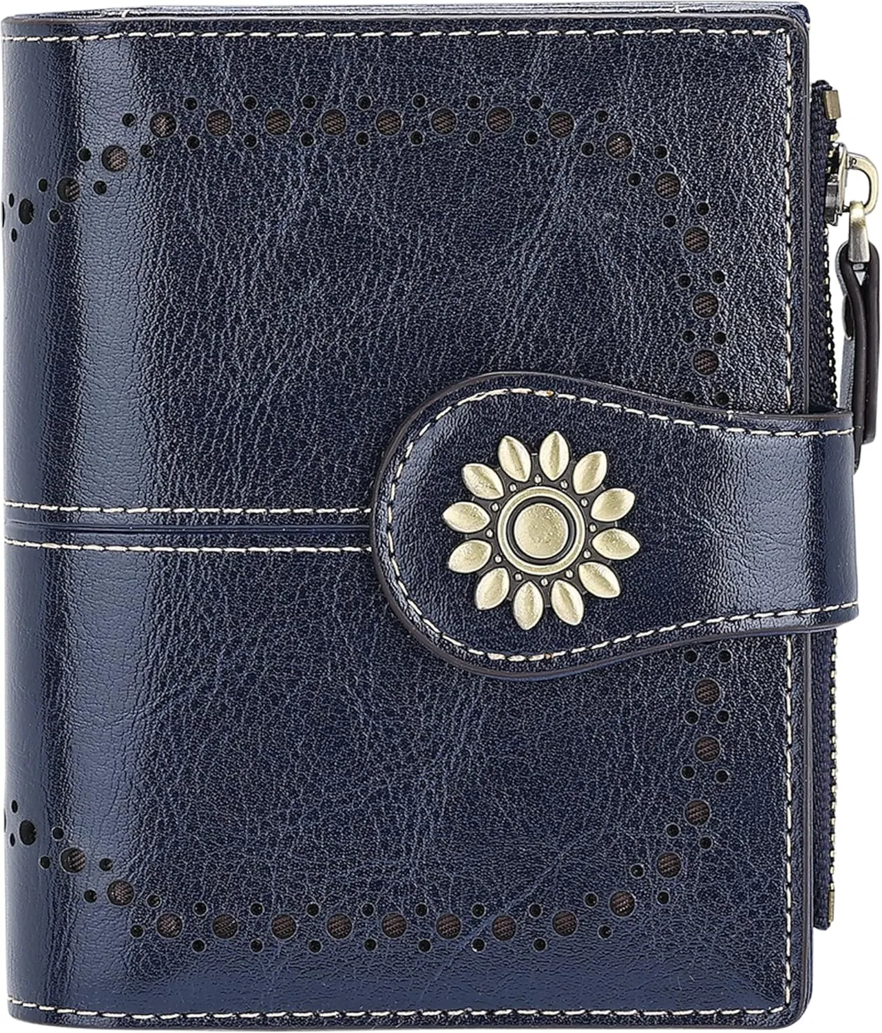 Lavemi Womens Leather Wallet Small Compact RFID Blocking Credit Card Case Purse with Zipper Pocket