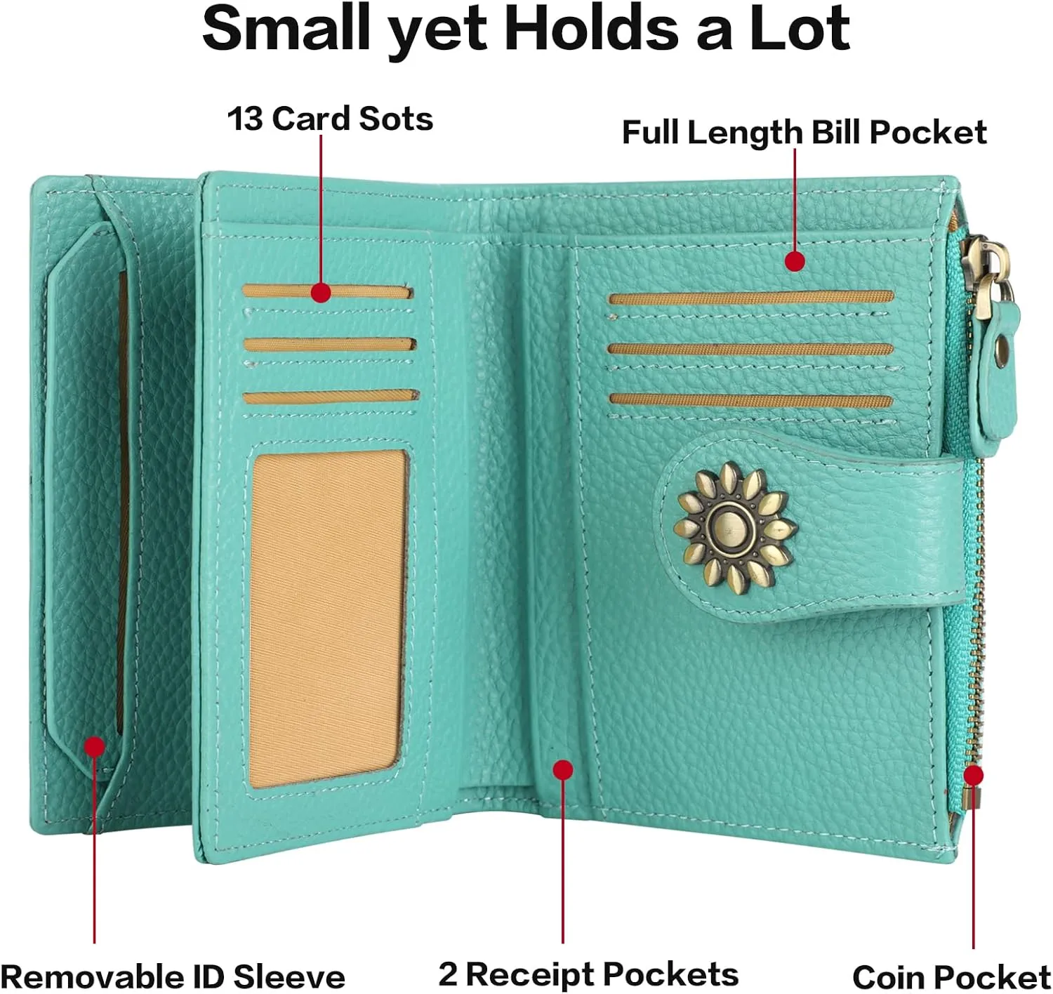 Lavemi Womens Leather Wallet Small Compact RFID Blocking Credit Card Case Purse with Zipper Pocket
