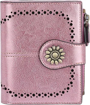 Lavemi Womens Leather Wallet Small Compact RFID Blocking Credit Card Case Purse with Zipper Pocket