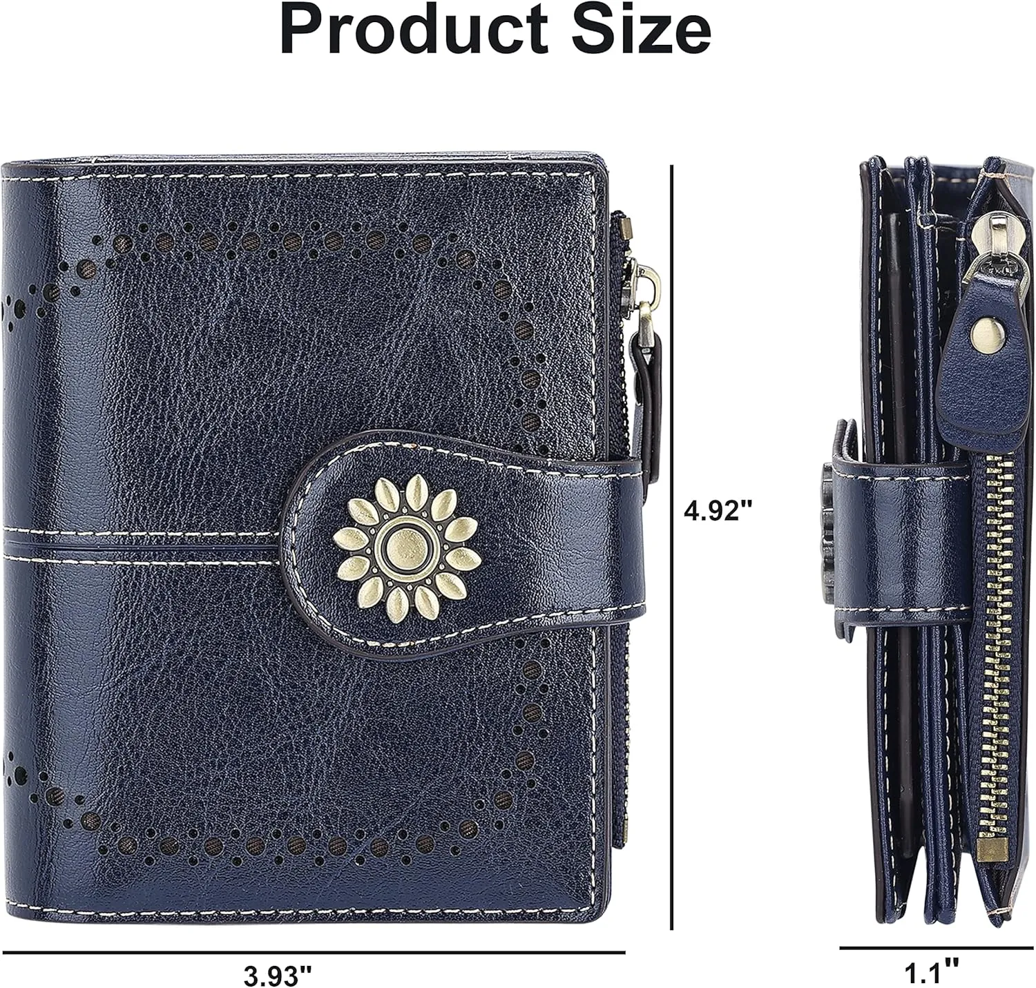 Lavemi Womens Leather Wallet Small Compact RFID Blocking Credit Card Case Purse with Zipper Pocket