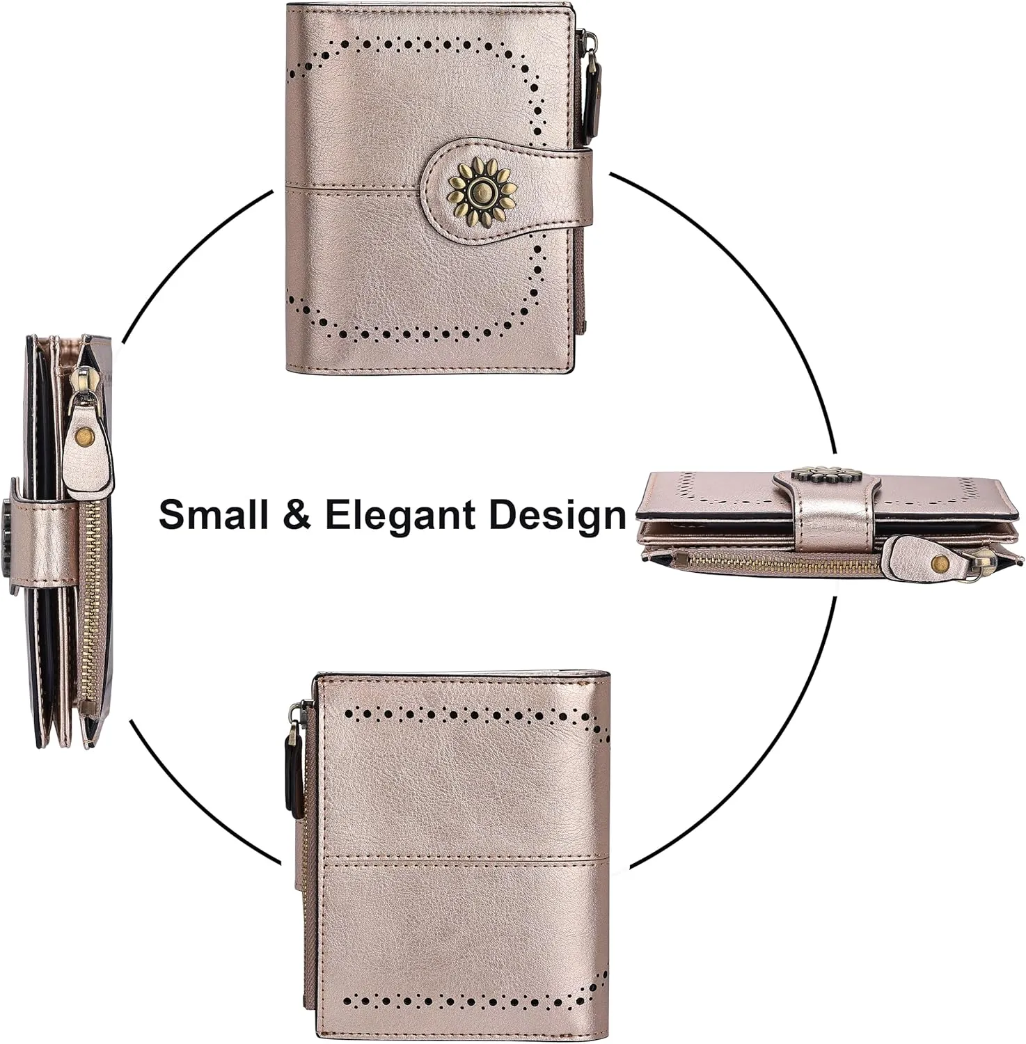 Lavemi Womens Leather Wallet Small Compact RFID Blocking Credit Card Case Purse with Zipper Pocket