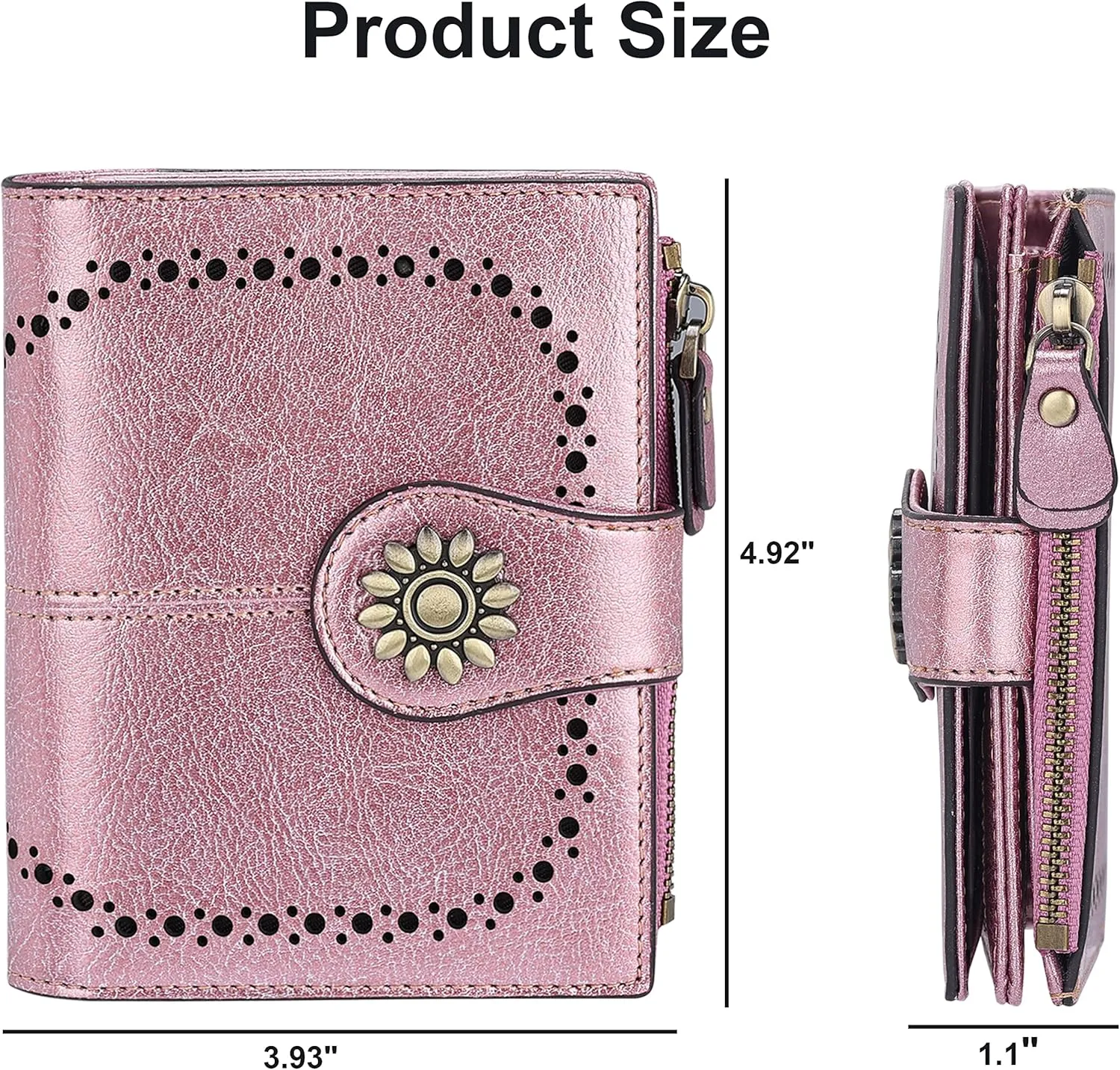 Lavemi Womens Leather Wallet Small Compact RFID Blocking Credit Card Case Purse with Zipper Pocket
