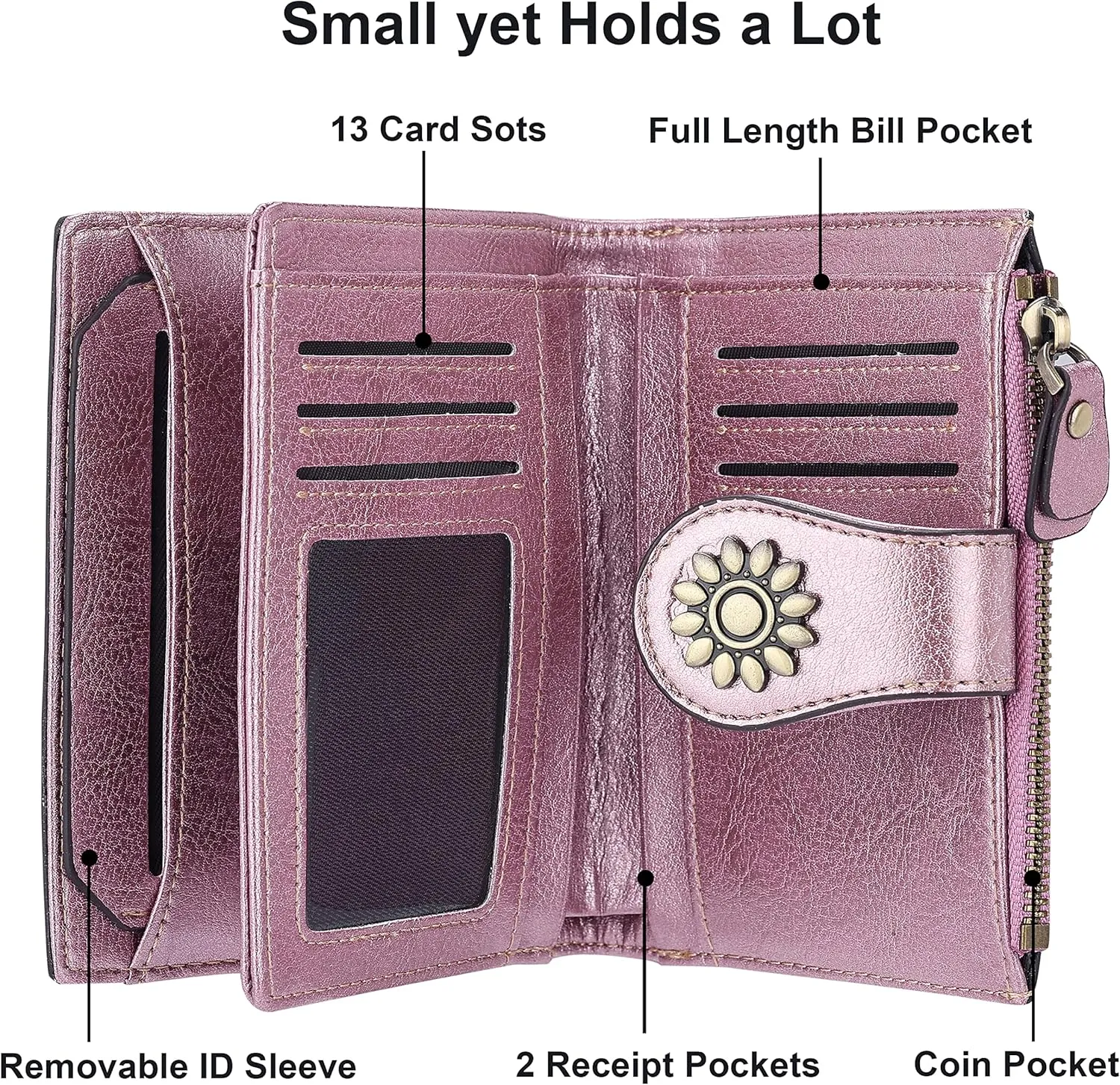 Lavemi Womens Leather Wallet Small Compact RFID Blocking Credit Card Case Purse with Zipper Pocket