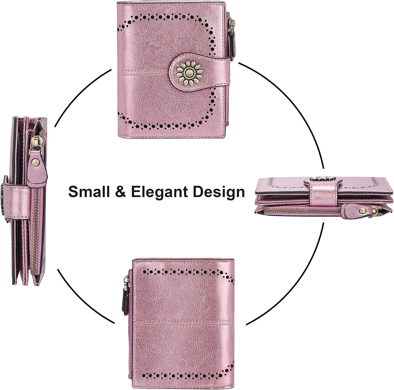 Lavemi Womens Leather Wallet Small Compact RFID Blocking Credit Card Case Purse with Zipper Pocket