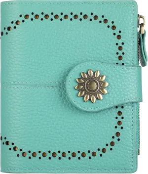 Lavemi Womens Leather Wallet Small Compact RFID Blocking Credit Card Case Purse with Zipper Pocket