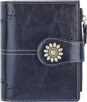 Lavemi Womens Leather Wallet Small Compact RFID Blocking Credit Card Case Purse with Zipper Pocket