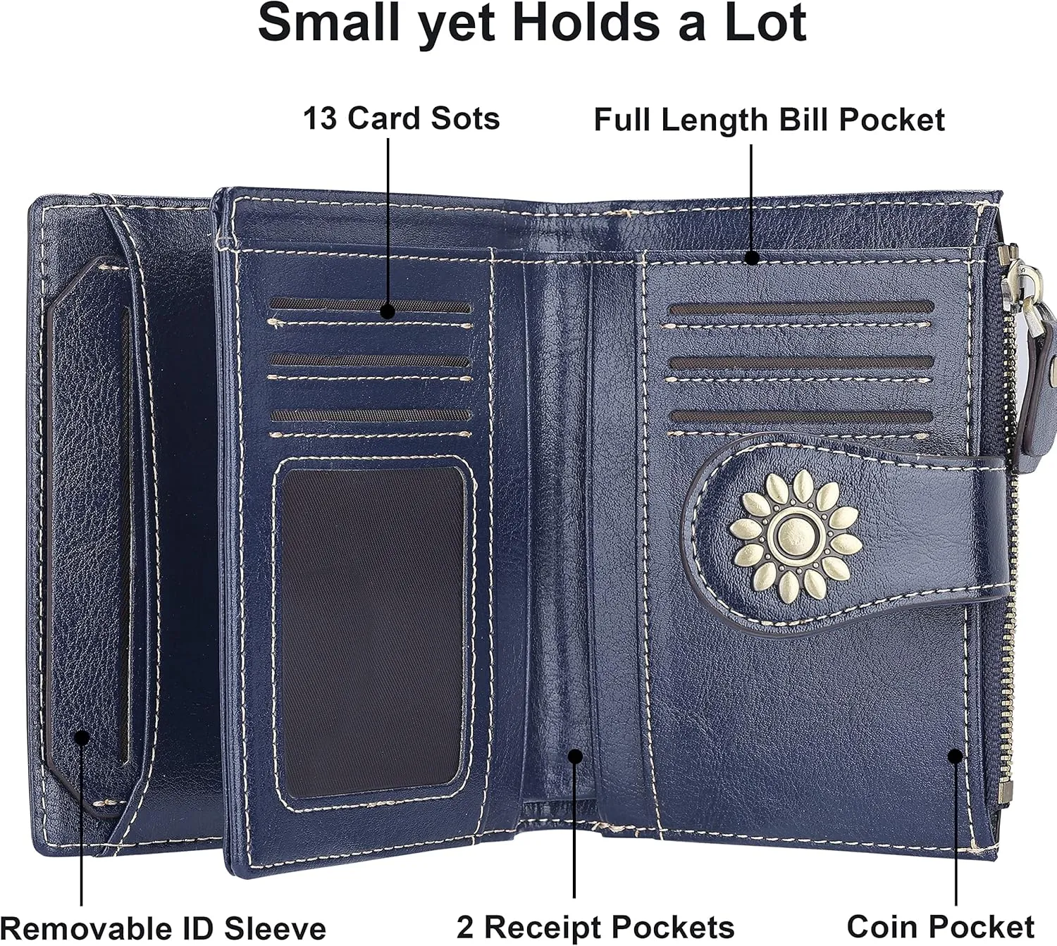 Lavemi Womens Leather Wallet Small Compact RFID Blocking Credit Card Case Purse with Zipper Pocket