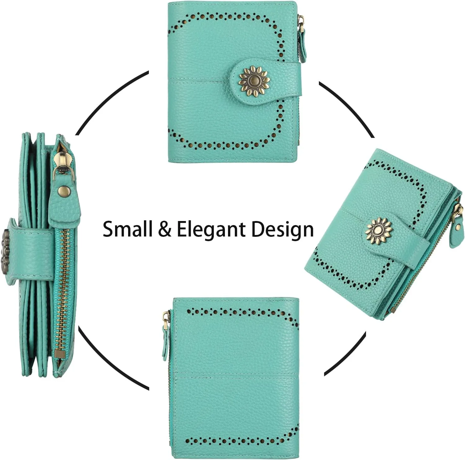 Lavemi Womens Leather Wallet Small Compact RFID Blocking Credit Card Case Purse with Zipper Pocket