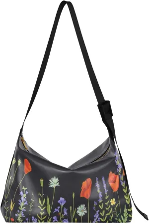 Lavender Flowers Crossbody Bag for Women Men with Adjustable Strap PU Leather Shoulder Hobo Purse Bag 20858377