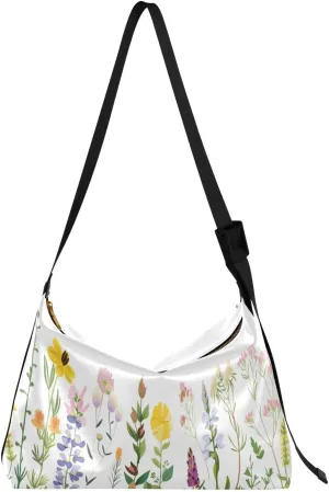 Lavender Flowers Crossbody Bag for Women Men with Adjustable Strap PU Leather Shoulder Hobo Purse Bag 20858380