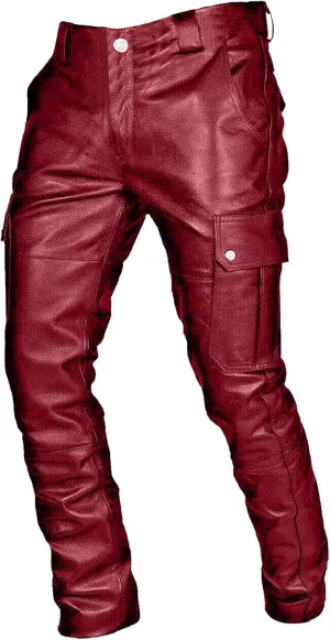 Leather Pants for Men Slim Fit Retro Punk Gothic Motorcycle Pants Lightweight Plus Size Comfy Athletic Casual Trousers
