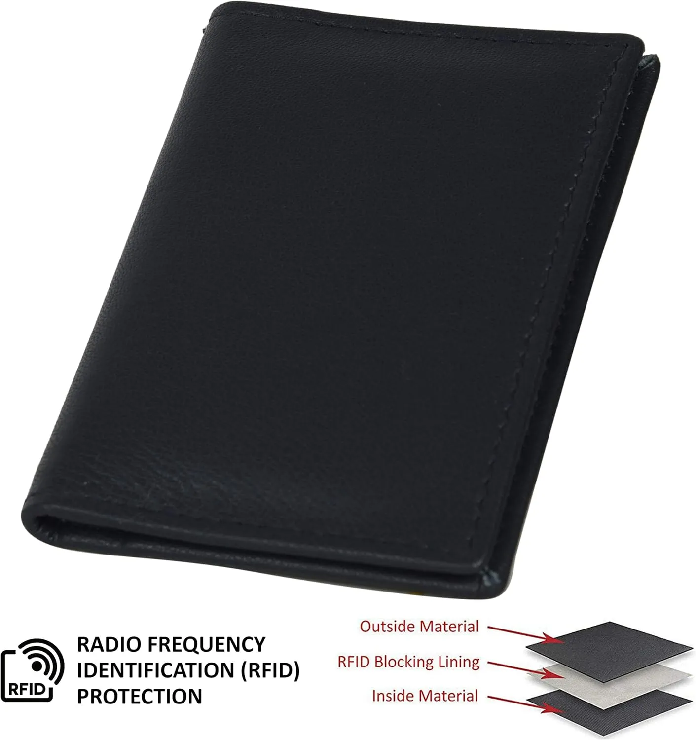 Leatherboss Genuine Leather Small Slim Bifold Wallet | Credit, Debit, ID Card Holder | Compact & Stylish with Clear ID Windows | Gift for Men, Black