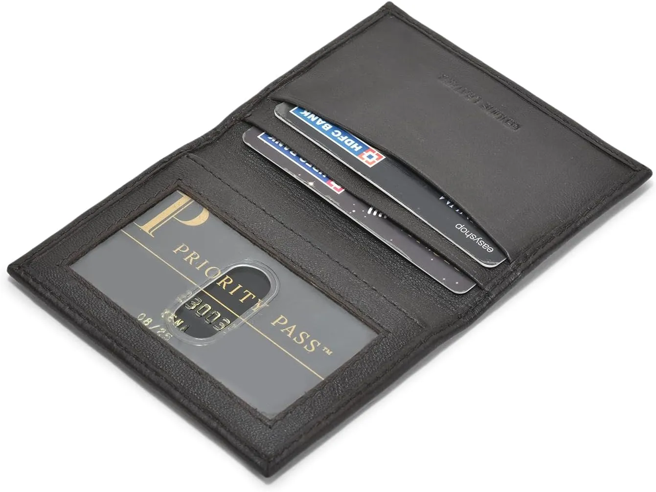 Leatherboss Genuine Leather Small Slim Bifold Wallet | Credit, Debit, ID Card Holder | Compact & Stylish with Clear ID Windows | Gift for Men, Black