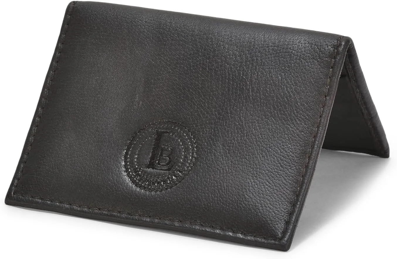 Leatherboss Genuine Leather Small Slim Bifold Wallet | Credit, Debit, ID Card Holder | Compact & Stylish with Clear ID Windows | Gift for Men, Black