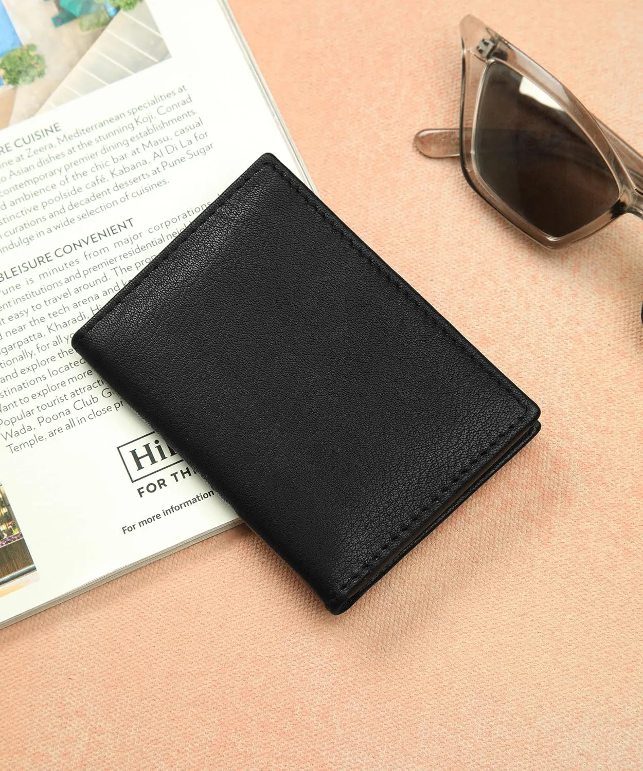Leatherboss Genuine Leather Small Slim Bifold Wallet | Credit, Debit, ID Card Holder | Compact & Stylish with Clear ID Windows | Gift for Men, Black