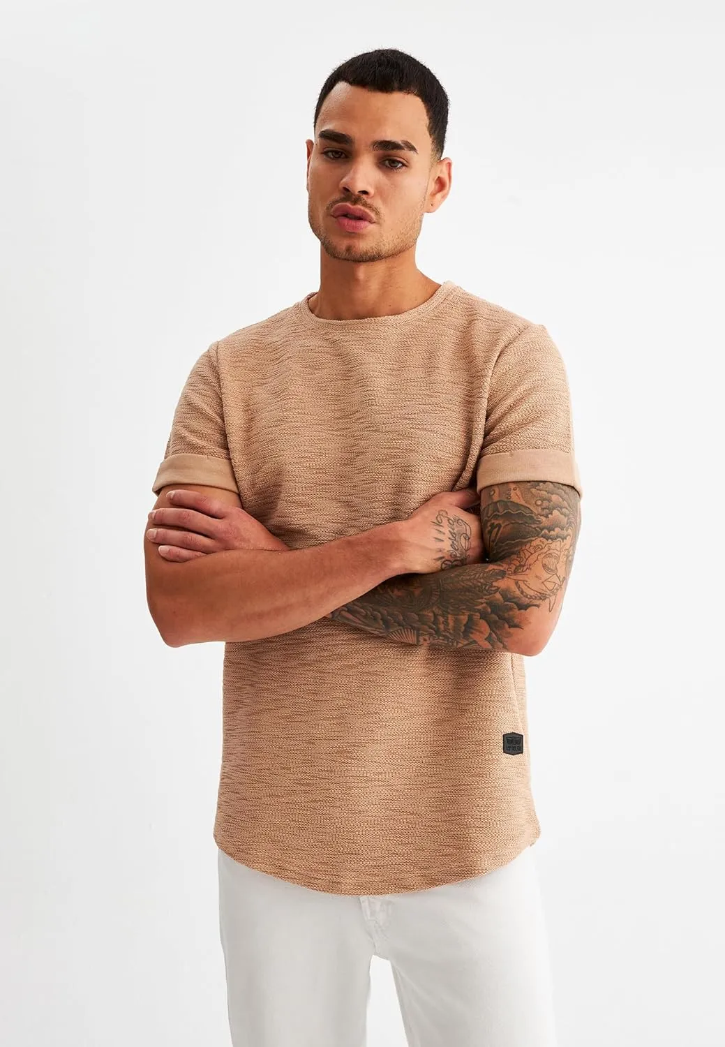 Leif Nelson Mens Oversize Slim Fit Crewneck Cotton T shirt Short Sleeve Classic Stylish Skin Friendly Tee