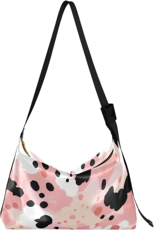 Leopard Print Fashion Pink Leather Hobo Bag for Women Men Casual Hobo Purse with Adjustable Strap Large Capacity Crossbody Handbag