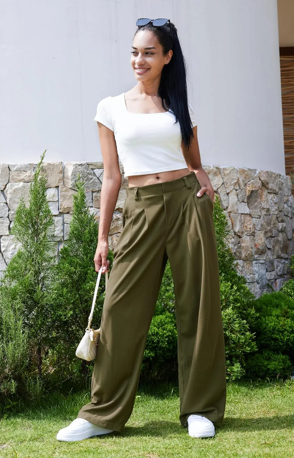 Libin Women's Casual Wide Leg Lounge Pants 27/29" High Waisted Flowy Slacks Work Dress Palazzo Pants Yoga Trousers