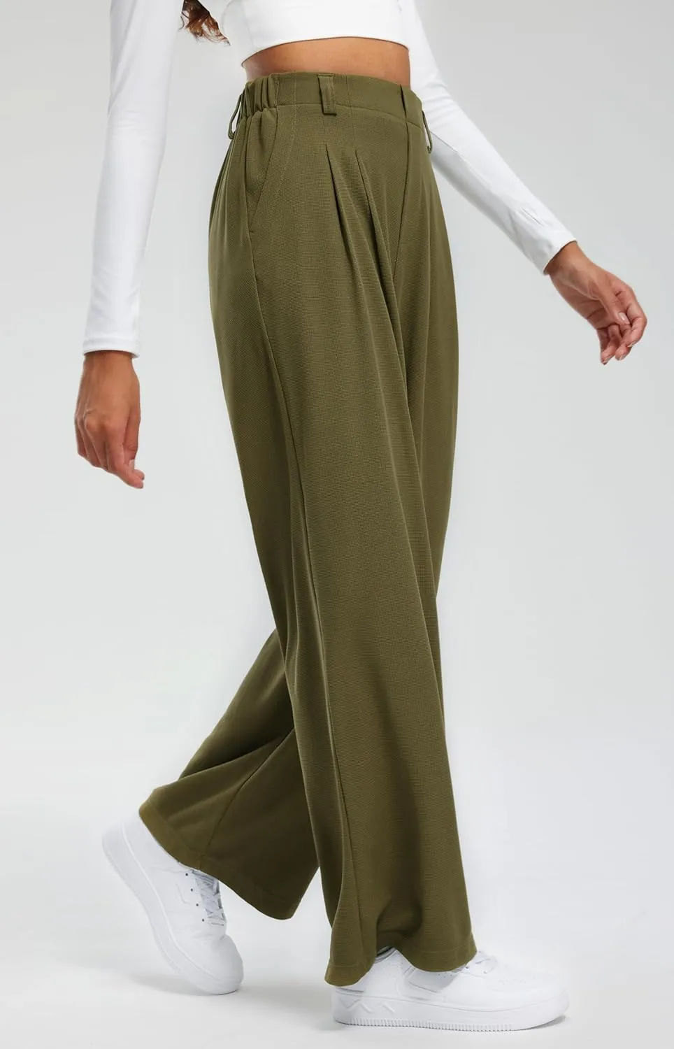 Libin Women's Casual Wide Leg Lounge Pants 27/29" High Waisted Flowy Slacks Work Dress Palazzo Pants Yoga Trousers