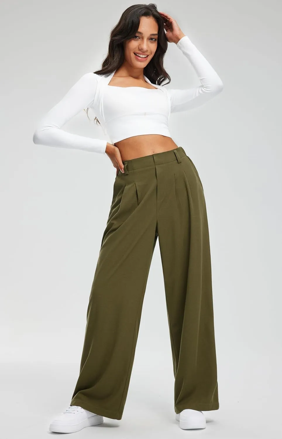 Libin Women's Casual Wide Leg Lounge Pants 27/29" High Waisted Flowy Slacks Work Dress Palazzo Pants Yoga Trousers