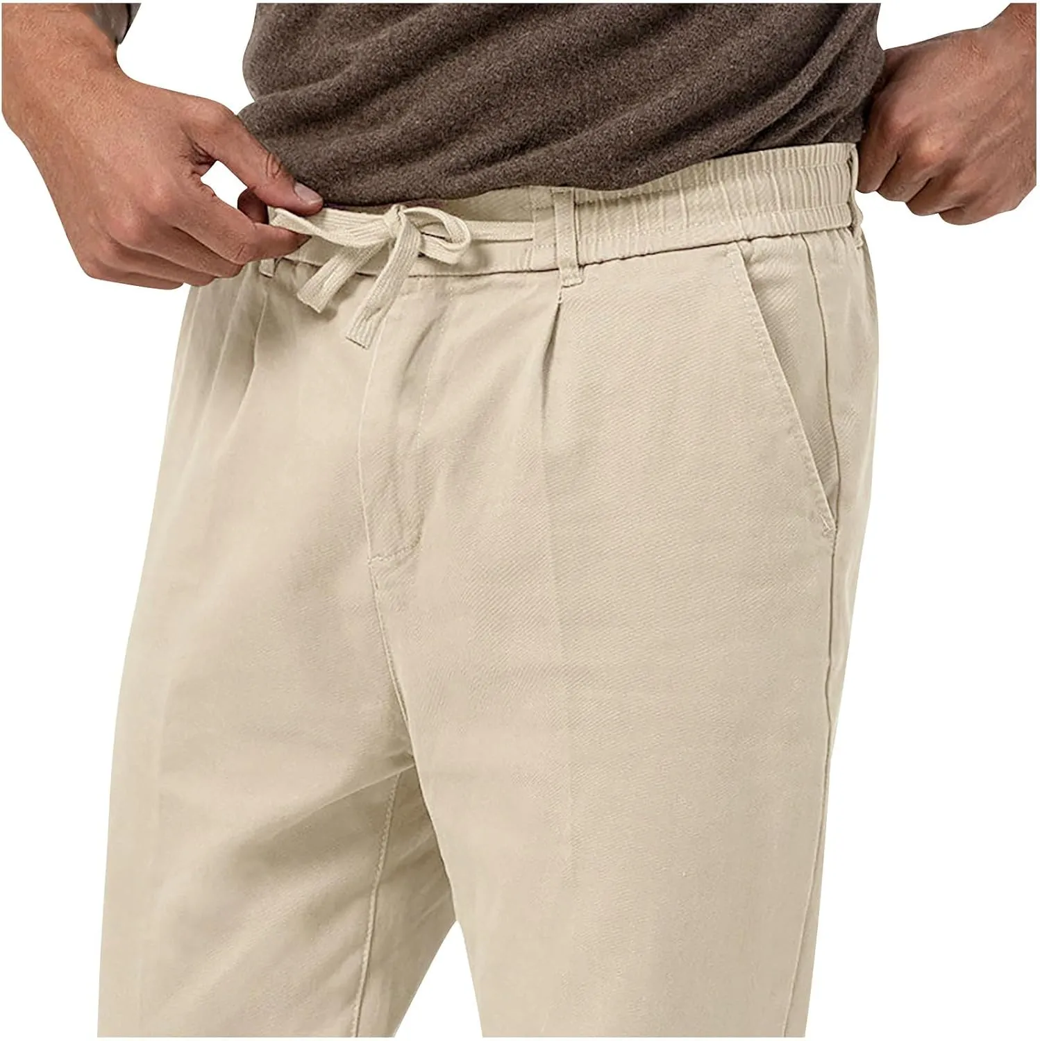 Lightweight Casual Pants for Men Classic Hiking Pants Tapered Work Pants Stretch Khaki Pants Pants with Ribbon