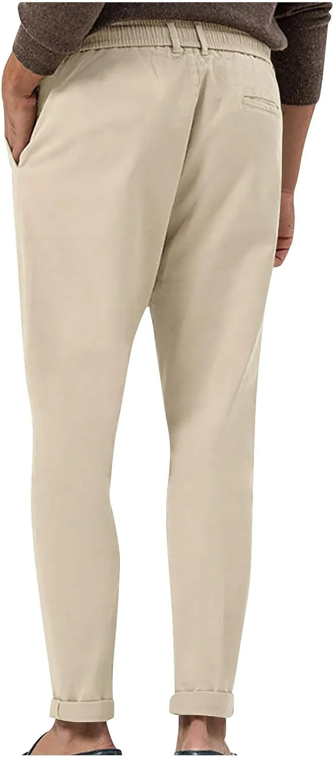 Lightweight Casual Pants for Men Classic Hiking Pants Tapered Work Pants Stretch Khaki Pants Pants with Ribbon
