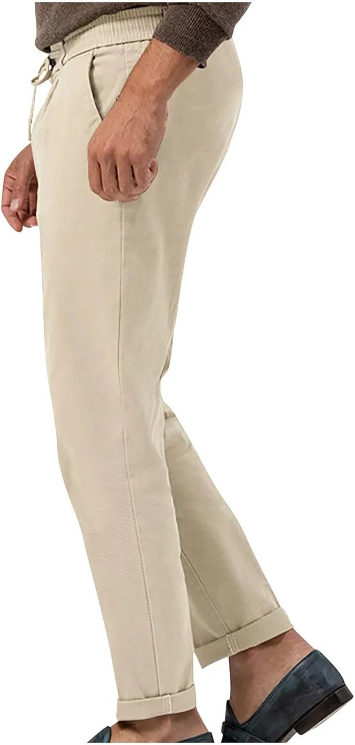 Lightweight Casual Pants for Men Classic Hiking Pants Tapered Work Pants Stretch Khaki Pants Pants with Ribbon