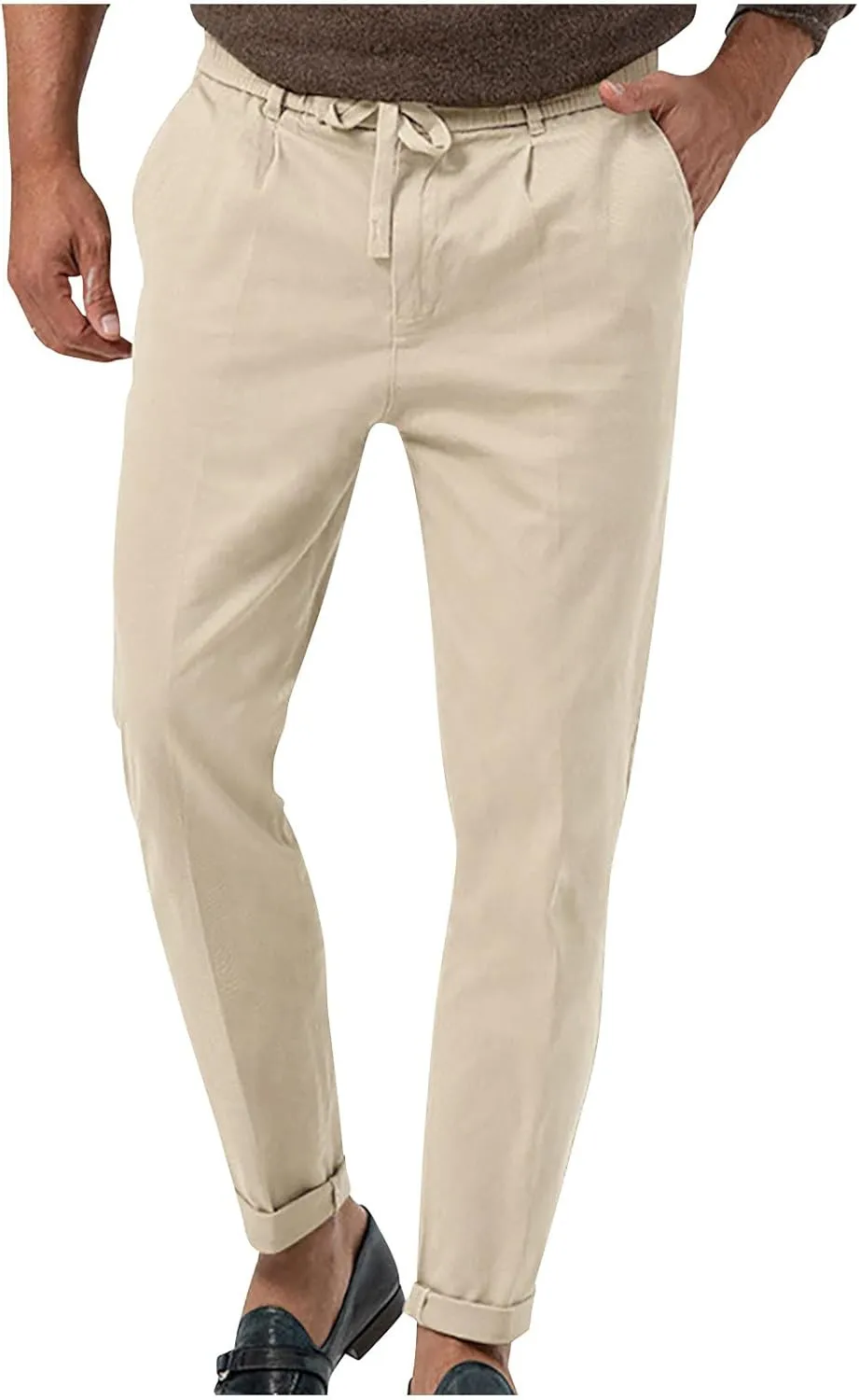 Lightweight Casual Pants for Men Classic Hiking Pants Tapered Work Pants Stretch Khaki Pants Pants with Ribbon