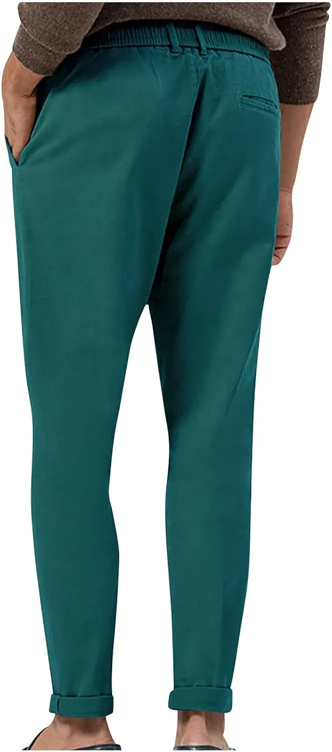Lightweight Casual Pants for Men Classic Hiking Pants Tapered Work Pants Stretch Khaki Pants Pants with Ribbon