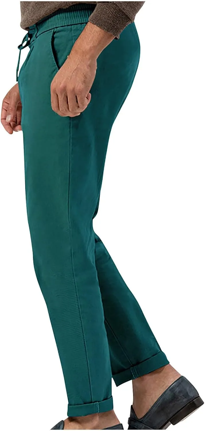 Lightweight Casual Pants for Men Classic Hiking Pants Tapered Work Pants Stretch Khaki Pants Pants with Ribbon