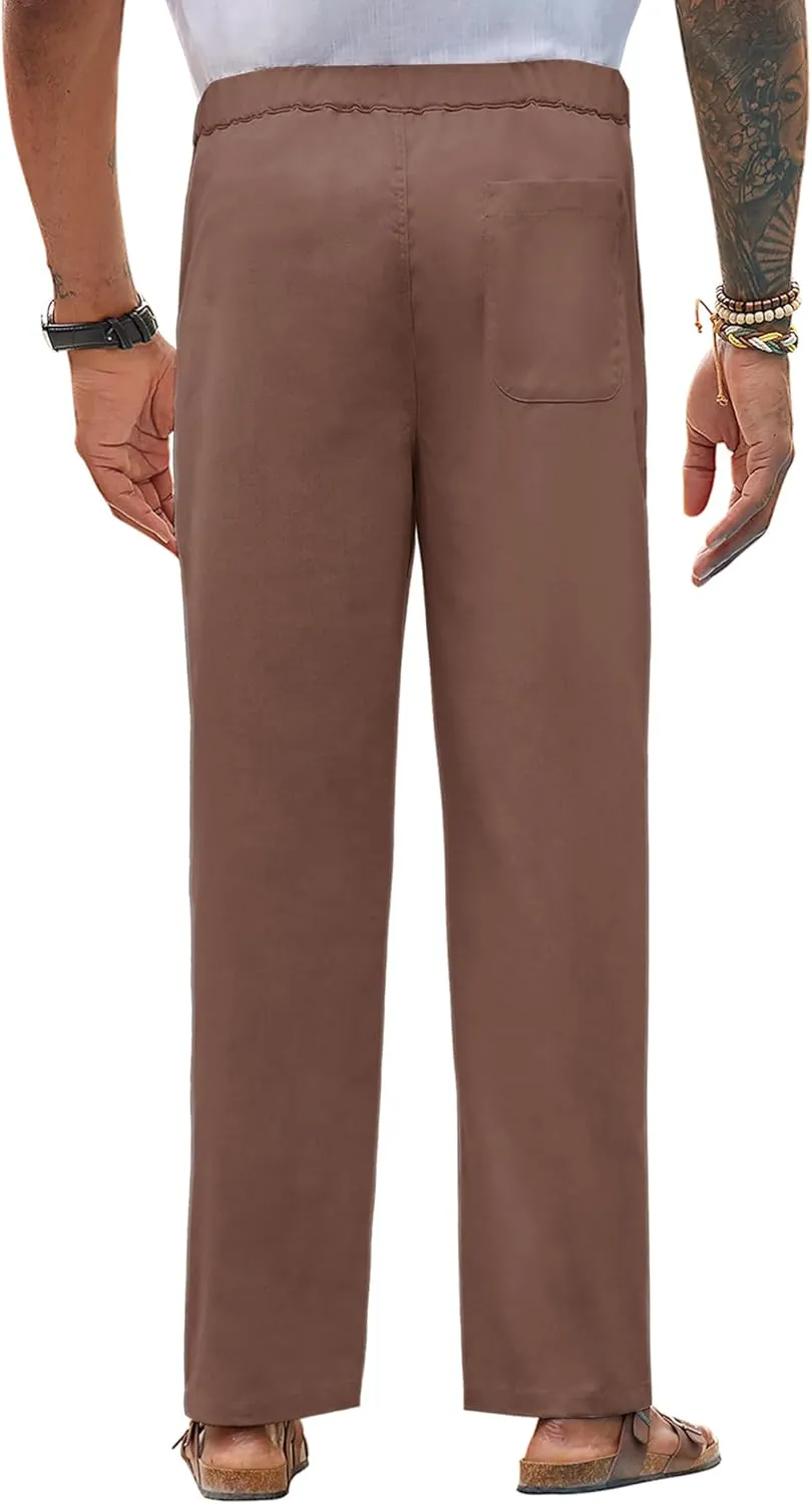 Linen Pants for Men - Casual Wide Leg Beach & Lounge Pants with Pockets