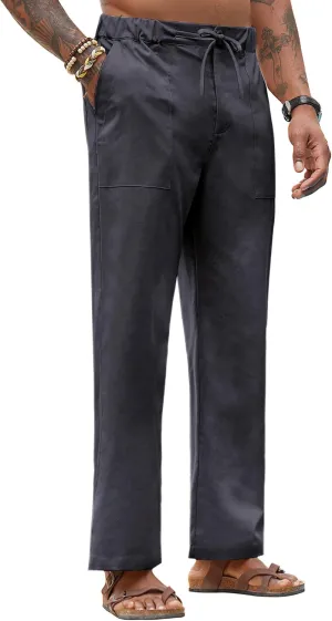 Linen Pants for Men - Casual Wide Leg Beach & Lounge Pants with Pockets