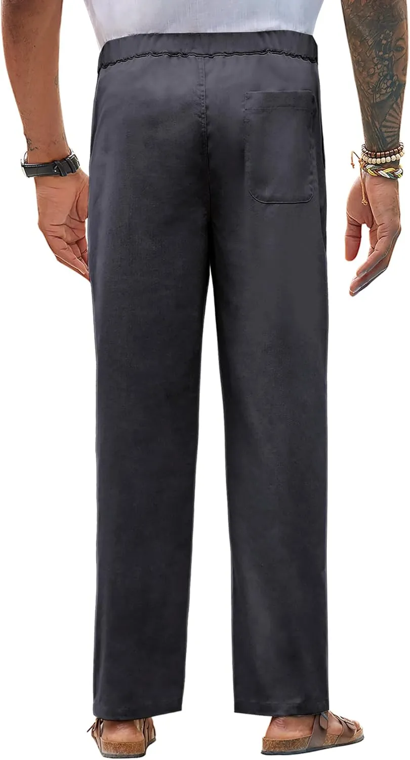 Linen Pants for Men - Casual Wide Leg Beach & Lounge Pants with Pockets
