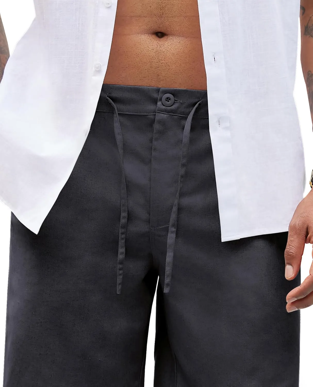 Linen Pants for Men - Casual Wide Leg Beach & Lounge Pants with Pockets