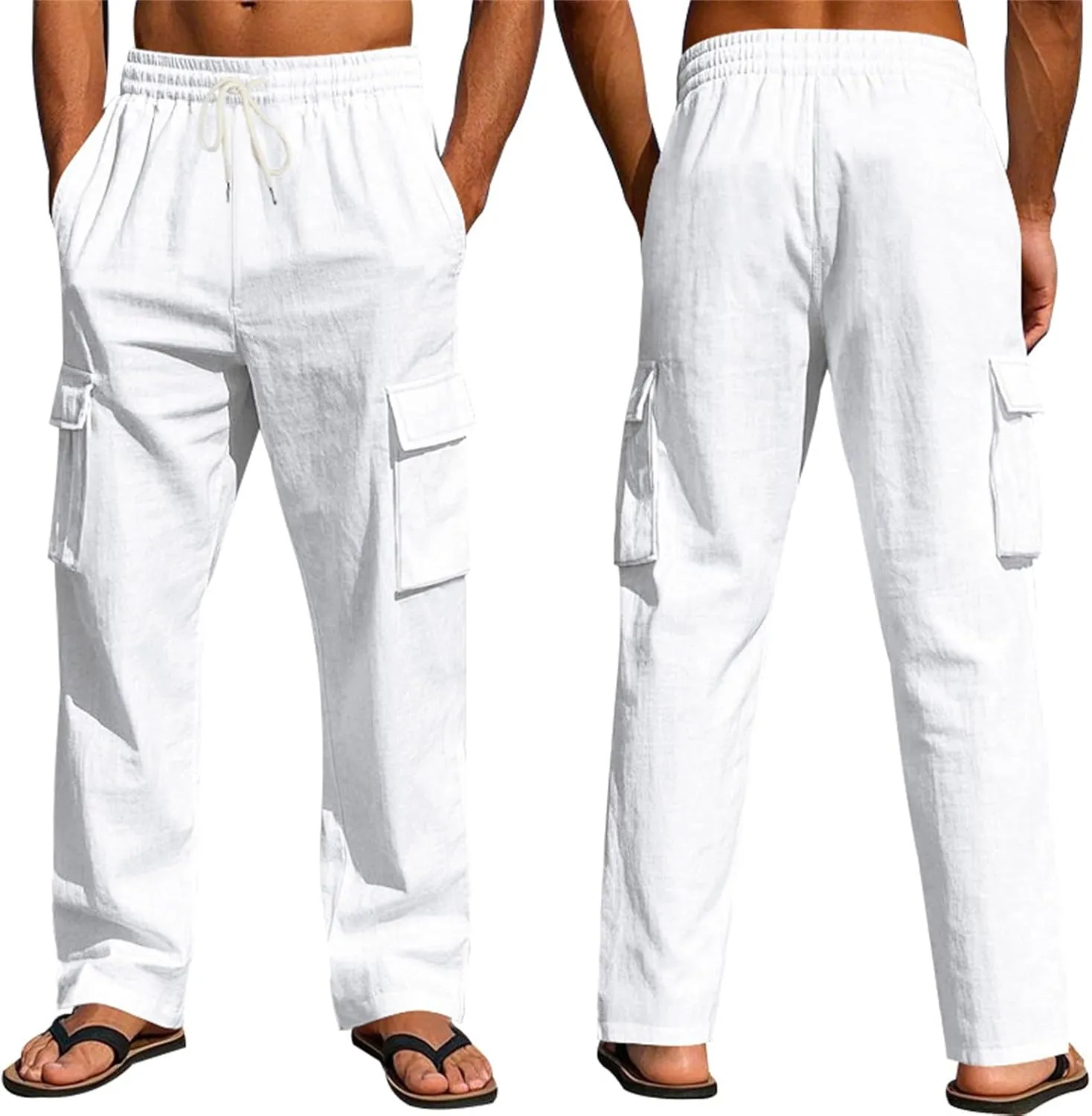 Linen Pants for Men Loose Fit Elastic Waist Drawstring Pants Slim Fit Casual Summer Lightweight Lounge Beach Trousers