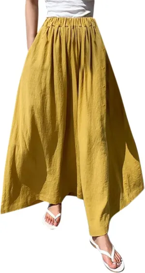 Linen Pants Women Comfy Flowy Wide Leg Pants Trousers Summer High Waisted Beach Palazzo Pants with Pocket Lounge Pant Trouser